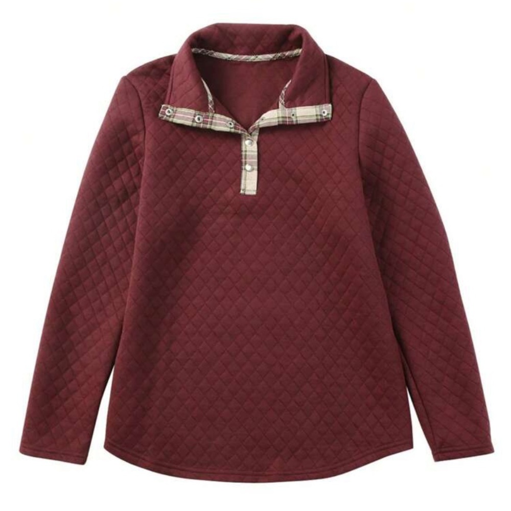 New 1/4 snap plaid detailed sweatshirt - Picture 6 of 8